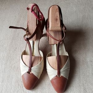 A. Testoni Leather Slingback T Strap Shoes